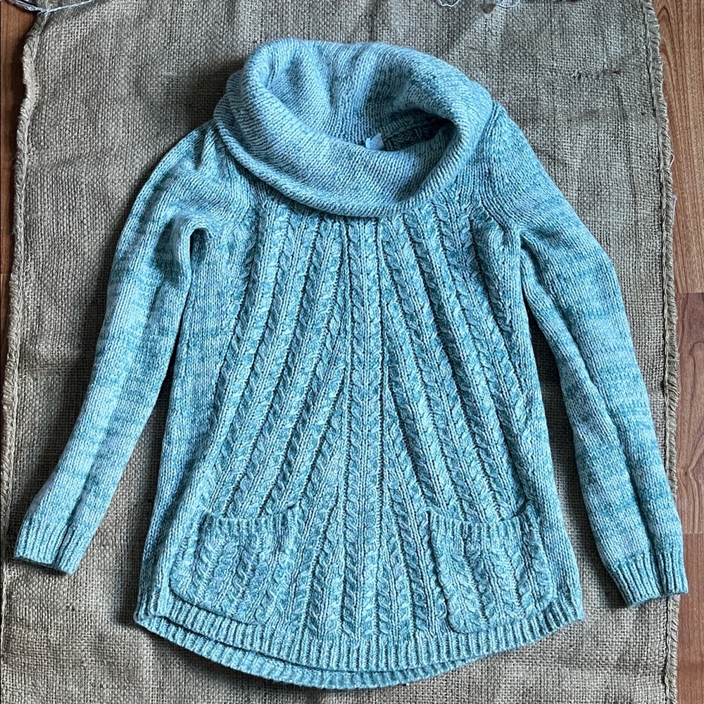 Cozy Cable-Knit Cowl Neck Sweater - Light Blue